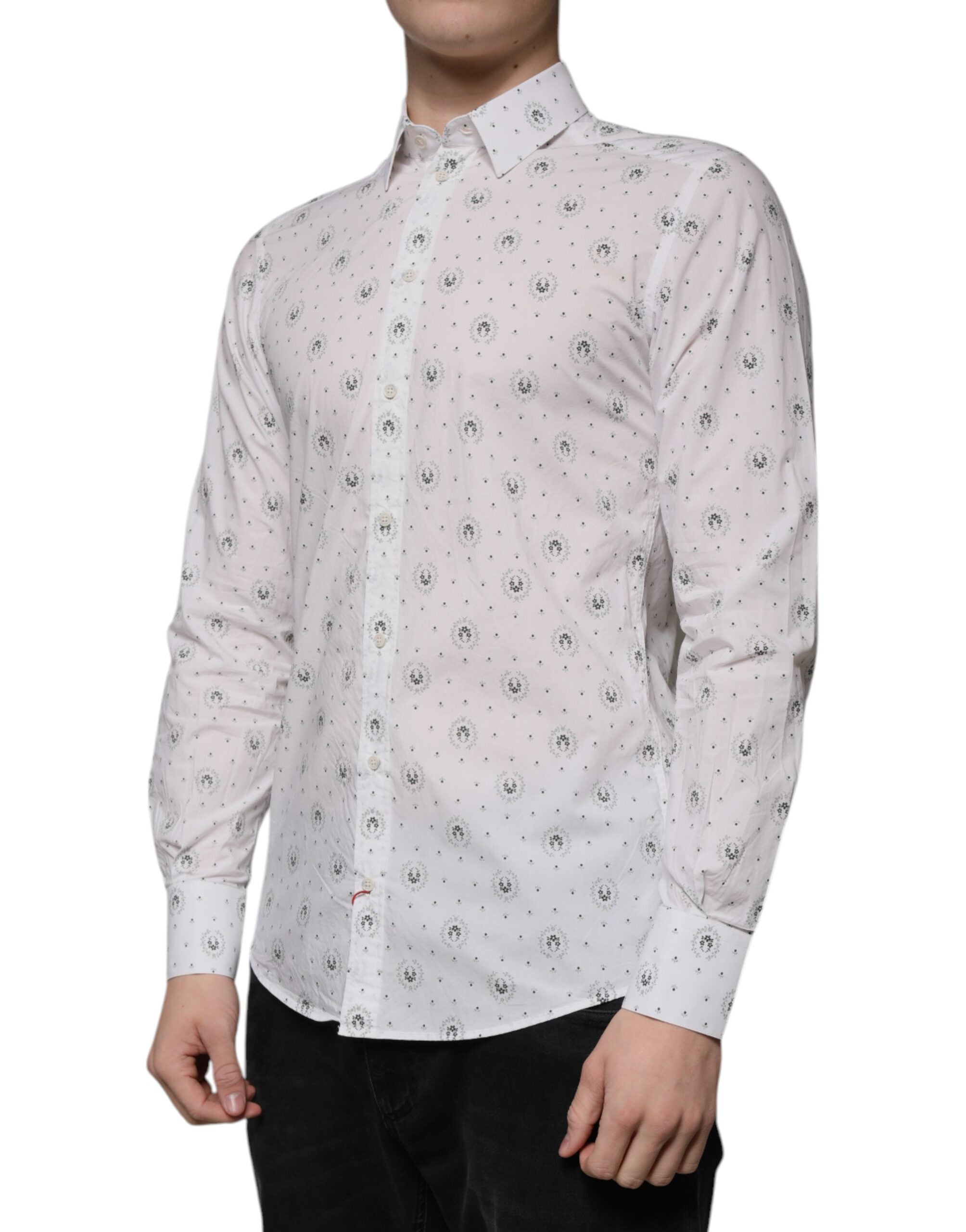 Dolce & Gabbana white printed slim fit cotton shirt for men